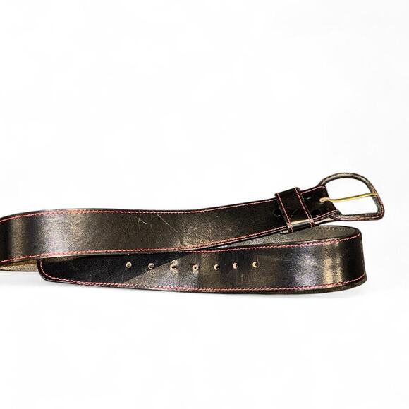 Other Accessories - Black  leather belt with red trim